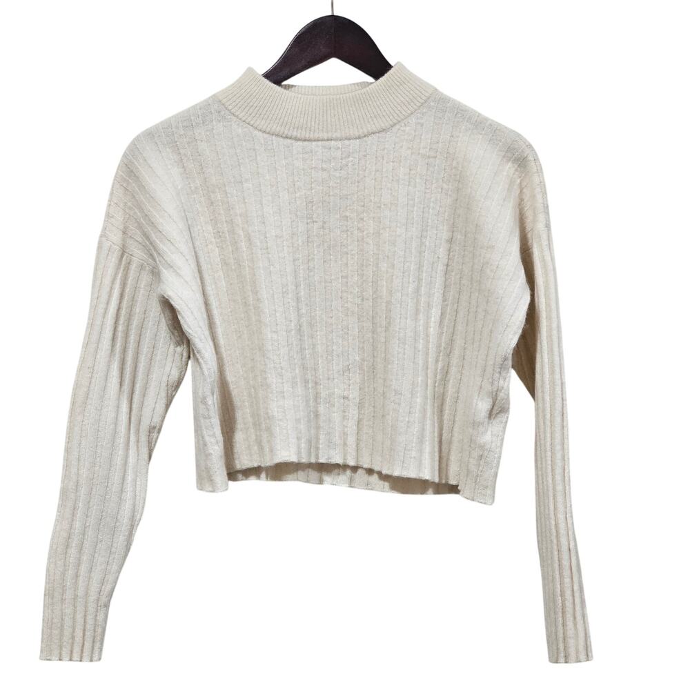 Madewell Cropped Ribbed Sweater Wool Blend Cream Mock Neck Size M - Picture 7 of 7
